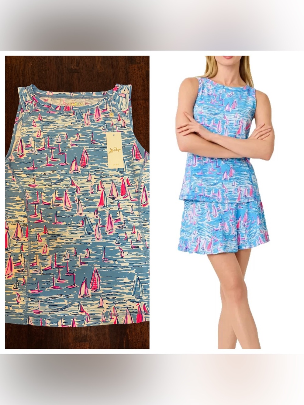 NWT Lilly Pulitzer Luxletic Renay Tank UPF 50+ Zanzibar Blue Boatylicious. Sz M.